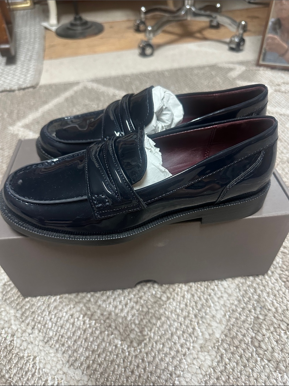 Franco Sarto Glossy Navy Penny Loafers - Picture 3 of 8